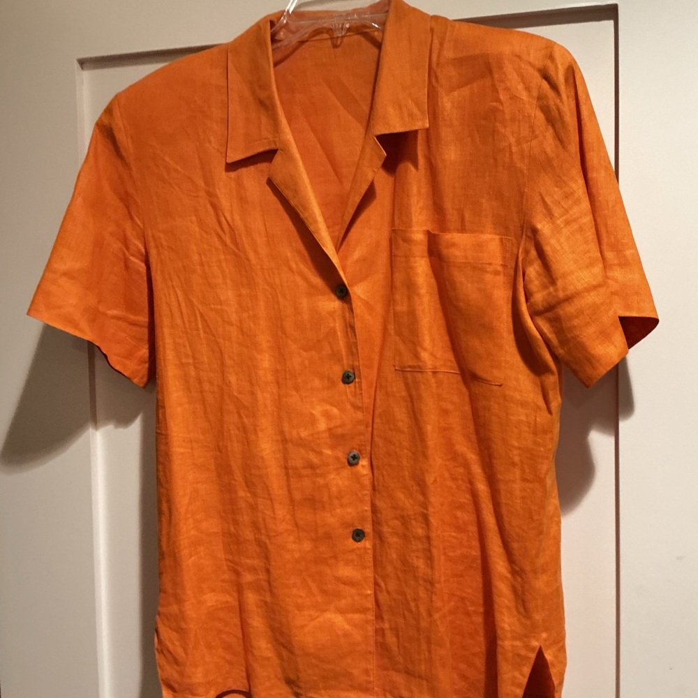 Women's Vibrant Orange Short Sleeve Blouse